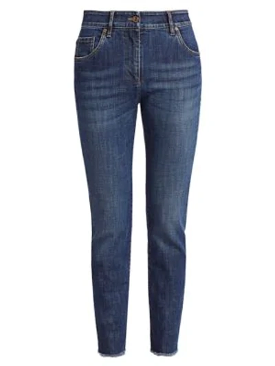 Shop Brunello Cucinelli Skinny Fray-hem Straight-leg Jeans In Blue