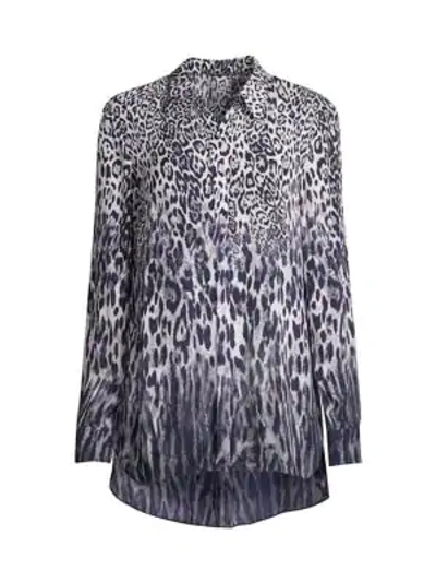 Shop Elie Tahari Ingunn Leopard-print Button-front Shirt In Quartz Multi