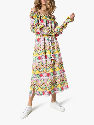 Shop Mira Mikati Womens White Aztec Print Linen Dress
