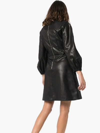 Shop Tibi Puff Sleeve Faux Leather Dress In Black
