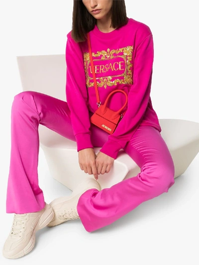 Shop Versace Baroque Frame Cotton Logo Sweatshirt In Pink