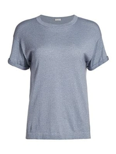 Shop Brunello Cucinelli Rolled Lurex Cashmere-blend T-shirt In Blue