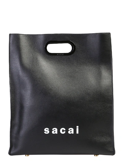 Shop Sacai Medium Logo Tote Bag In Black