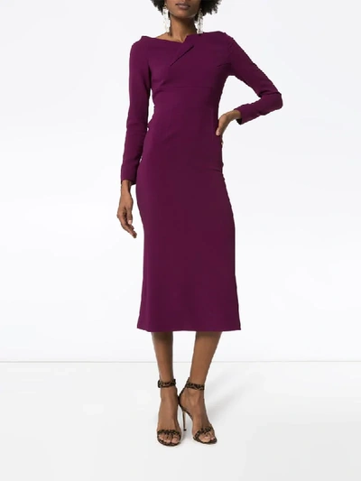 Shop Roland Mouret Romolo Fitted Midi Dress In Purple