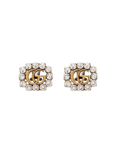 Shop Gucci Yellow Gold-plated Gg Logo Crystal Earrings