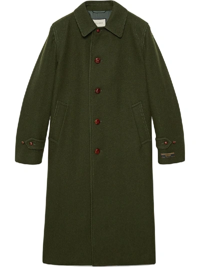 Shop Gucci Single-breasted Stitch Detail Coat In Green