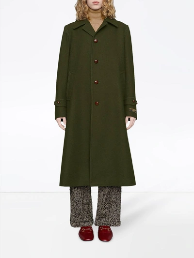 Shop Gucci Single-breasted Stitch Detail Coat In Green