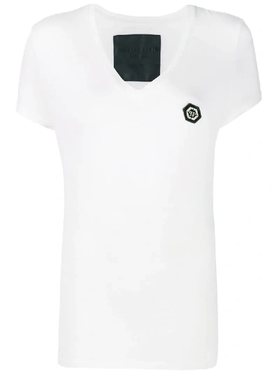 Shop Philipp Plein V-neck Stretch T-shirt In White