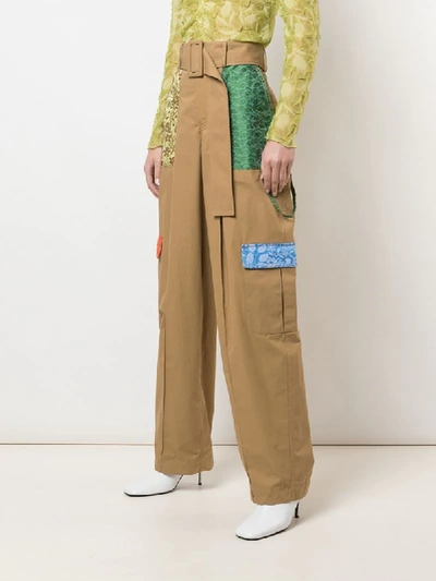 Shop Rosie Assoulin Patchwork Wide-leg Cargo Trousers In Brown