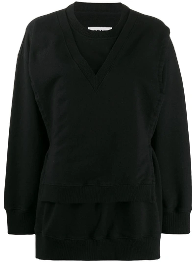 Shop Mm6 Maison Margiela Tie-waist Layered Sweatshirt In Black