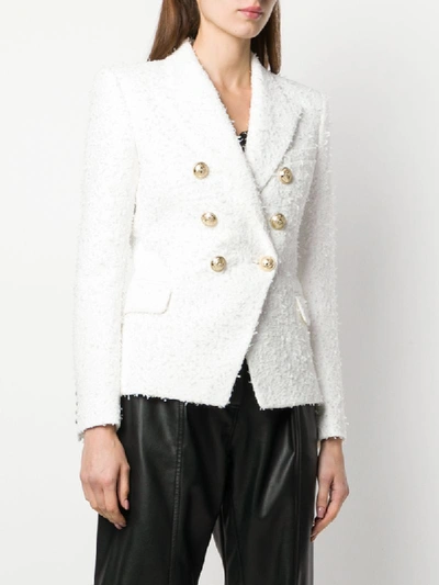 Shop Balmain Double-breasted Tweed Blazer In White