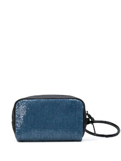 Shop Diesel Zipped Sequin-embellished Make Up Bag In Blue