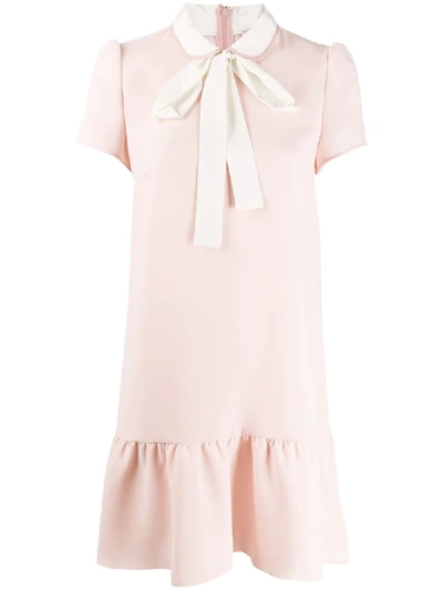 Shop Red Valentino Bow Detail Scalloped Short Dress In Pink