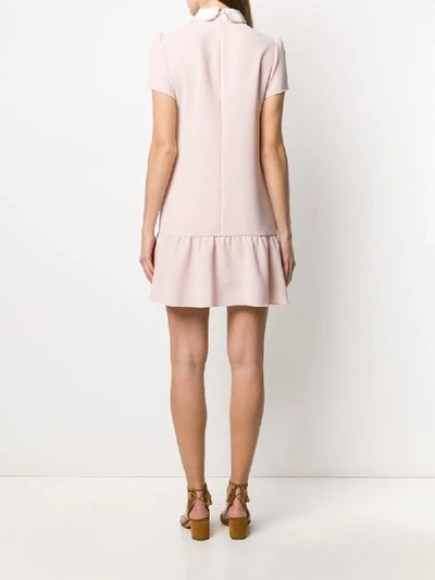 Shop Red Valentino Bow Detail Scalloped Short Dress In Pink