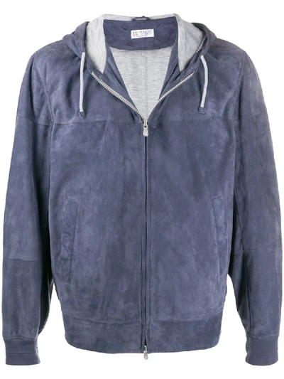 Shop Brunello Cucinelli Hooded Zip-up Jacket In Blue