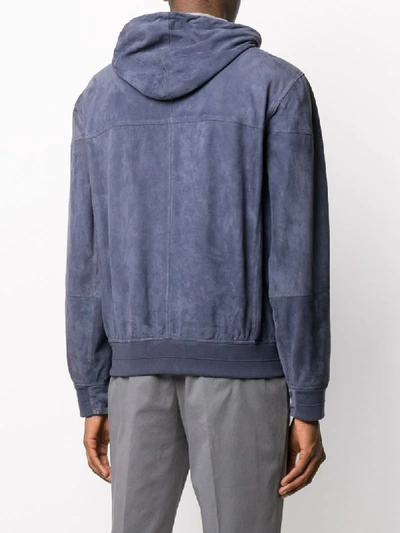 Shop Brunello Cucinelli Hooded Zip-up Jacket In Blue