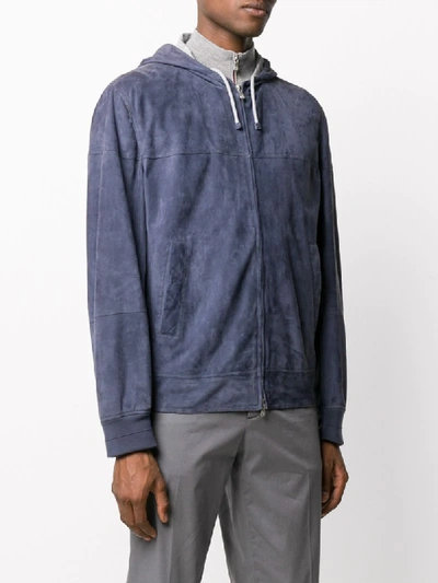 Shop Brunello Cucinelli Hooded Zip-up Jacket In Blue