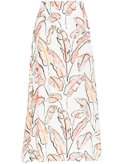 Shop Roland Mouret Tolima Floral Print Midi Skirt In White