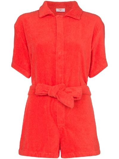 Shop Terry Towelling Towelling Tie-waist Playsuit In Red