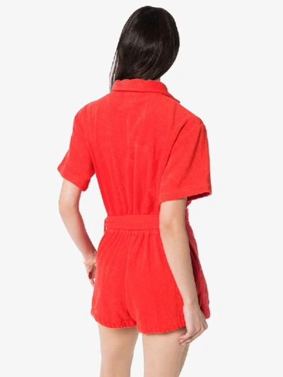 Shop Terry Towelling Towelling Tie-waist Playsuit In Red