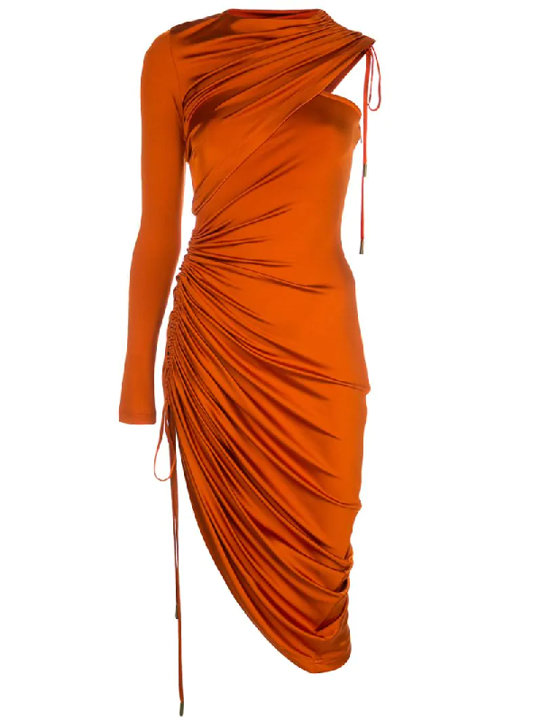 burnt orange ruched dress