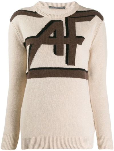 Alberta Ferretti Logo Intarsia Wool And Cashmere Sweater In Neutrals
