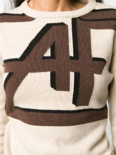 Alberta Ferretti Logo Intarsia Wool And Cashmere Sweater In Neutrals