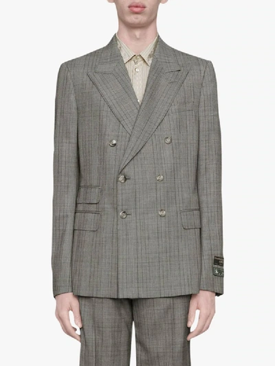 Shop Gucci New Signoria Check Blazer In Grey