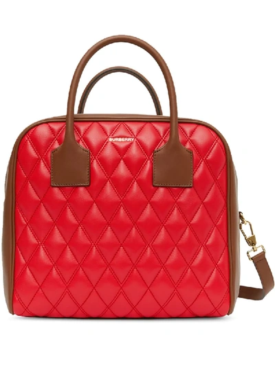 Shop Burberry Medium Quilted Cube Bag In Red