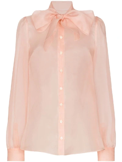 Shop Dolce & Gabbana Pussy Bow Silk-organza Blouse In Pink