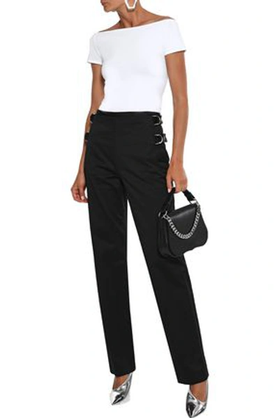 Shop Helmut Lang Buckled Cotton-faille Straight-leg Pants In Black