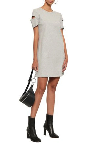 Shop Helmut Lang Cutout Ribbed Cotton-jersey Mini Dress In Light Gray