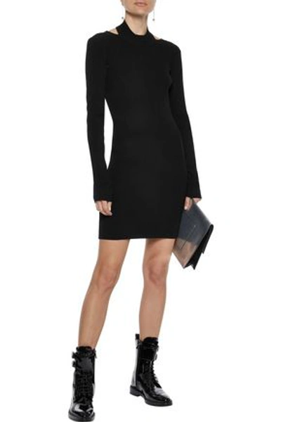 Shop Helmut Lang Open-back Ribbed-knit Mini Dress In Black