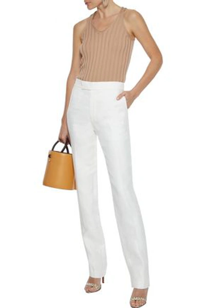Shop Helmut Lang Hemp And Cotton-blend Straight-leg Pants In White