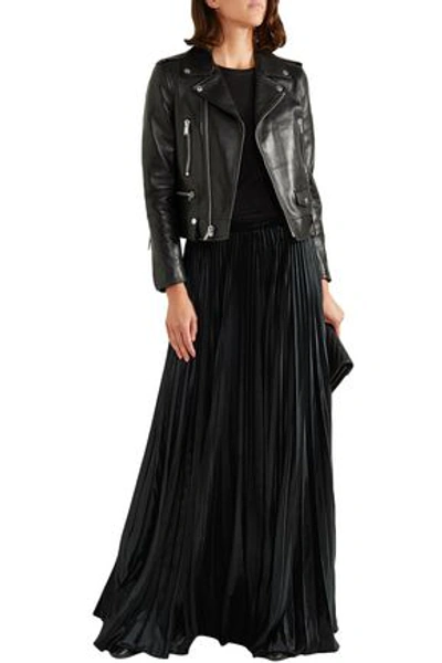 Shop Saint Laurent Plissé-velvet Maxi Skirt In Black