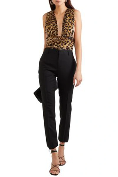Shop Saint Laurent Ruched Leopard-print Silk Bodysuit In Animal Print
