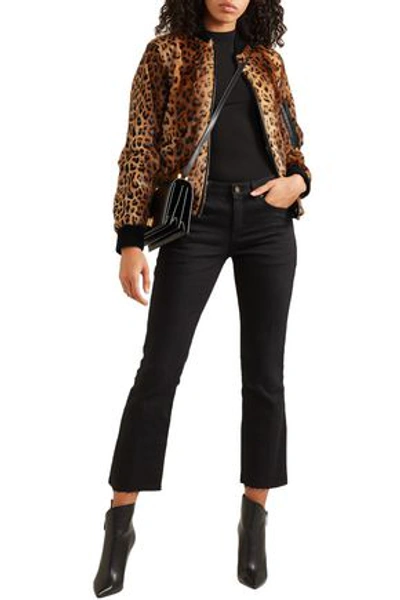 Shop Saint Laurent Leather-trimmed Leopard-print Goat Hair Bomber Jacket In Brown