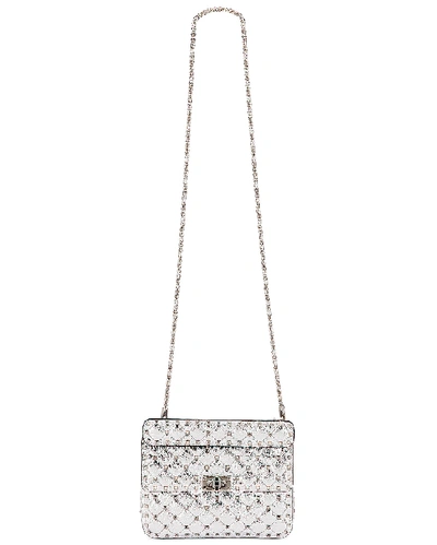 Shop Valentino Rockstud Spike Medium Shoulder Bag In Silver & Pastel Grey