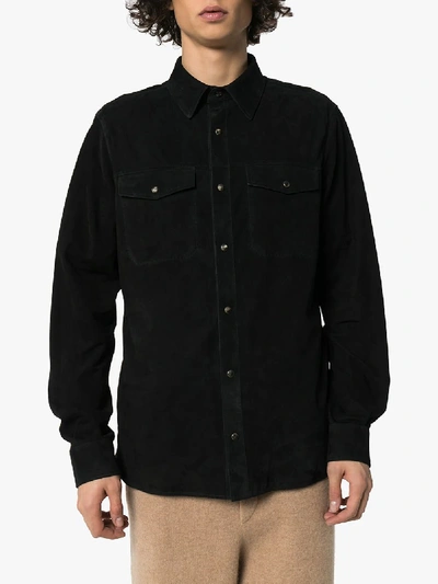 Shop Ajmone Molly Chest Pocket Suede Shirt In Black