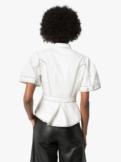 Shop Alexander Mcqueen Peplum Denim Jacket In White