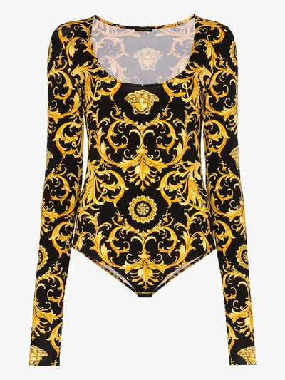 Shop Versace Baroque Print Bodysuit In Black