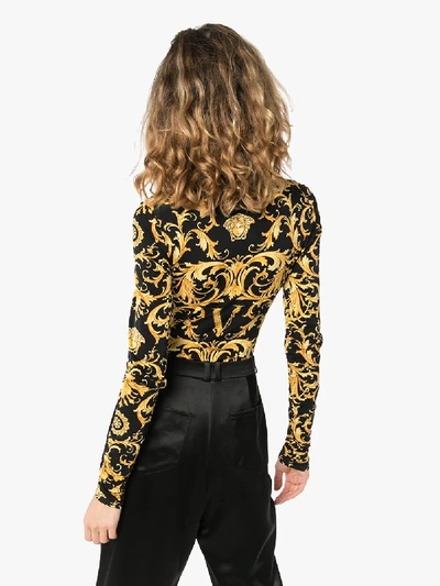 Shop Versace Baroque Print Bodysuit In Black