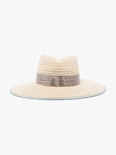 Shop D'estree White Cindy Ribbon Trim Hat In Neutrals