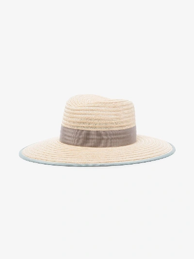 Shop D'estree White Cindy Ribbon Trim Hat In Neutrals