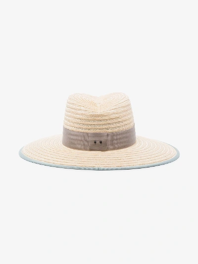 Shop D'estree White Cindy Ribbon Trim Hat In Neutrals