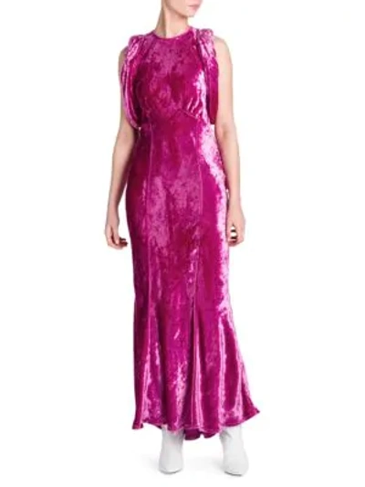 Shop Attico Velvet Gathered-sleeve Gown In Dark Pink