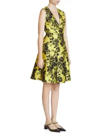 Shop Erdem Yoko Sleeveless Floral A-line Jacquard Dress In Yellow