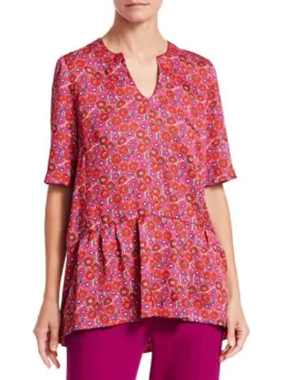 Shop Lela Rose Floral Peplum Top In Rose