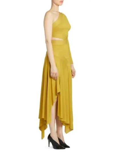 Shop Givenchy One-shoulder Side Cutout Gown In Mustard