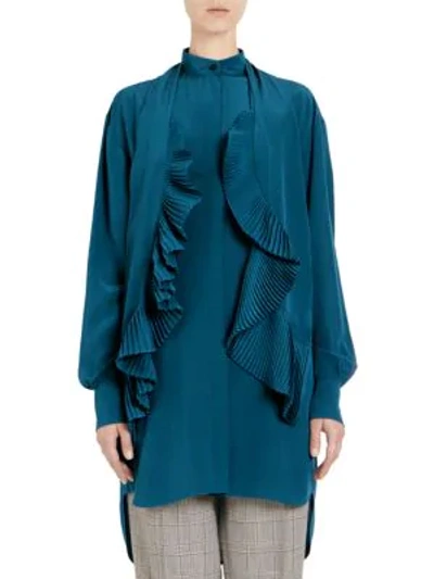 Shop Givenchy Silk Crepe De Chine Ruffled Blouse In Petrol